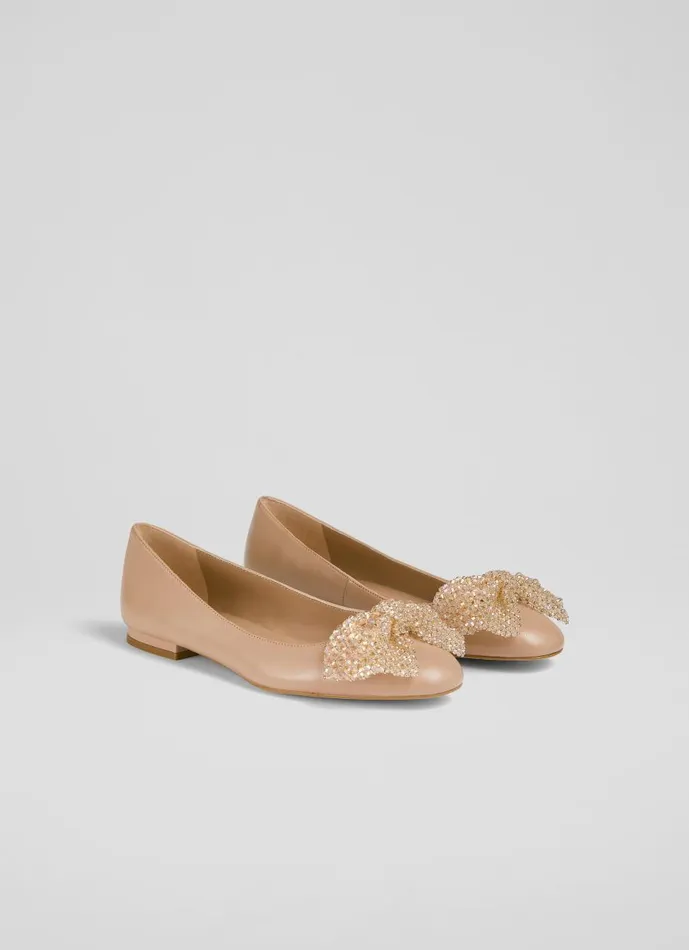 Women Flats LKBennett Christa Beige Sparkle Bow Flat Trench Women Flats LKBennett Christa Beige Sparkle Bow Flat Trench