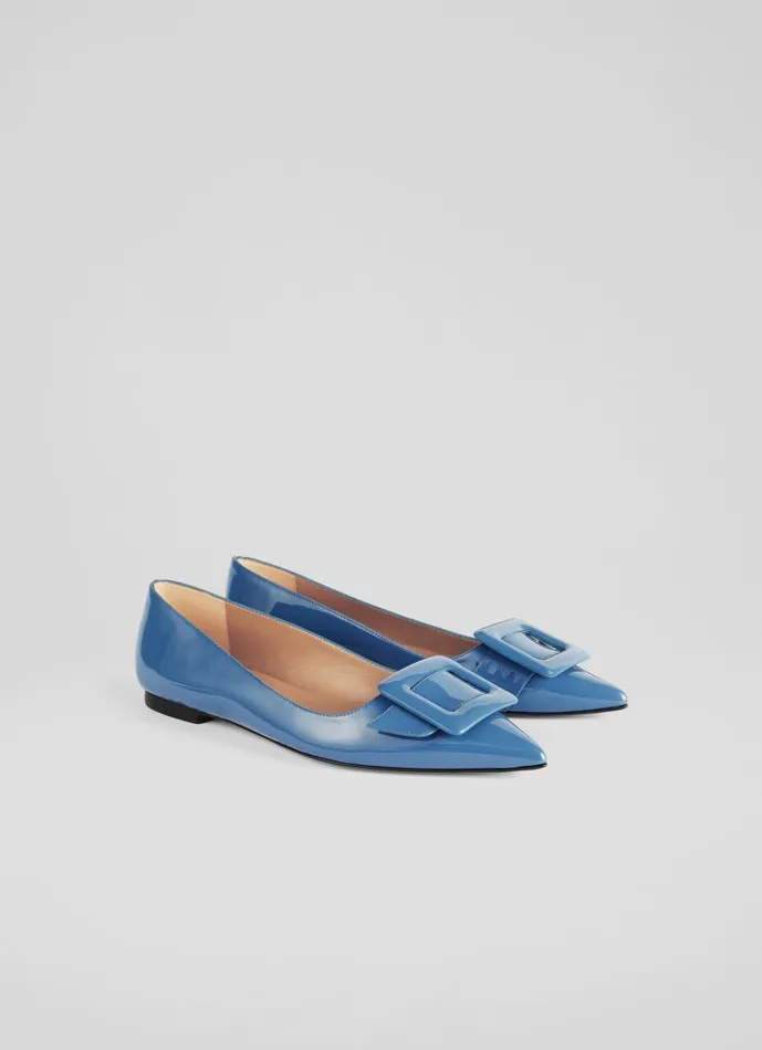 Women Flats LKBennett Devon Blue Patent Leather Buckle Flats Storm Women Flats LKBennett Devon Blue Patent Leather Buckle Flats Storm
