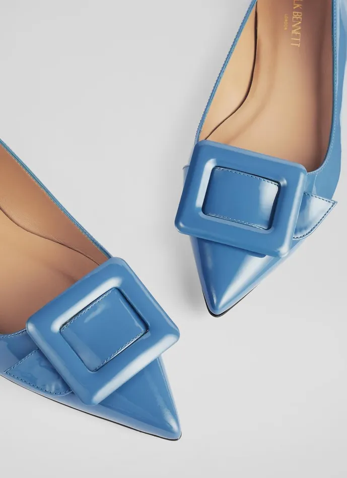 Women Flats LKBennett Devon Blue Patent Leather Buckle Flats Storm Women Flats LKBennett Devon Blue Patent Leather Buckle Flats Storm