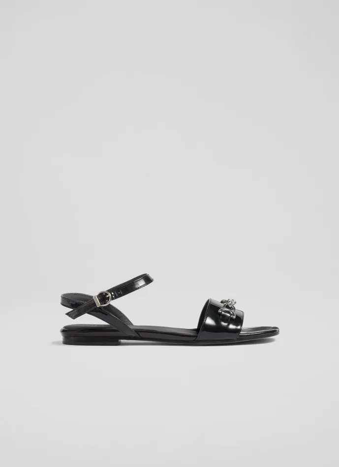 Women Flats LKBennett Kelly Black Patent SnaffleDetail Flat Sandals Black