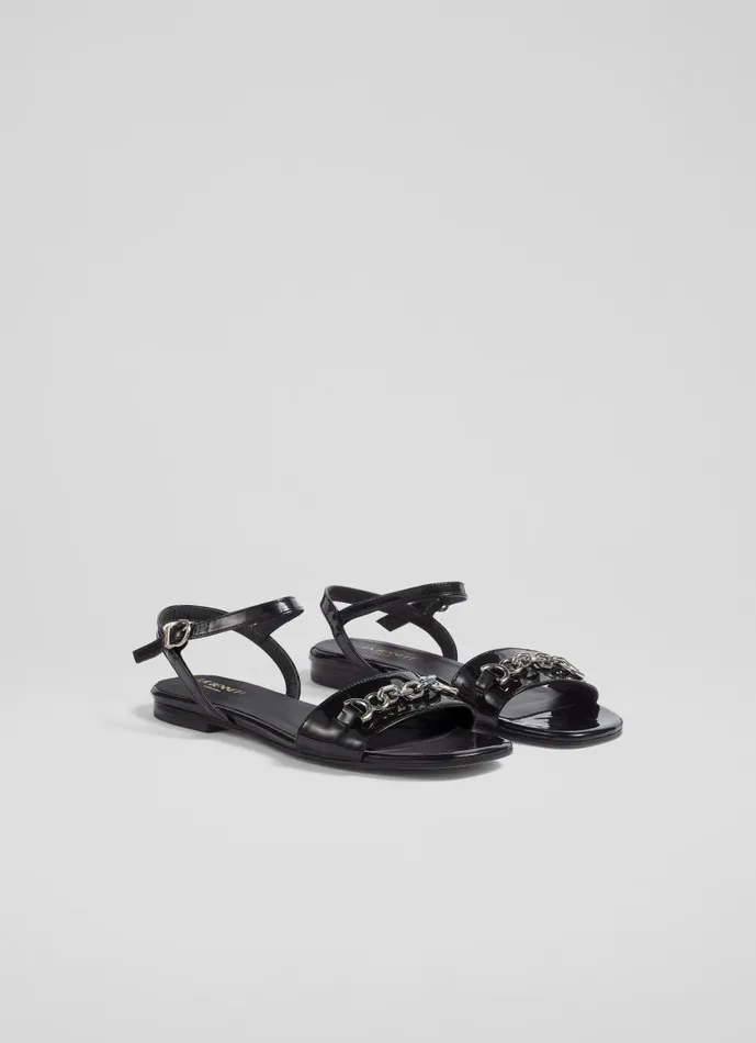 Women Flats LKBennett Kelly Black Patent SnaffleDetail Flat Sandals Black Women Flats LKBennett Kelly Black Patent SnaffleDetail Flat Sandals Black