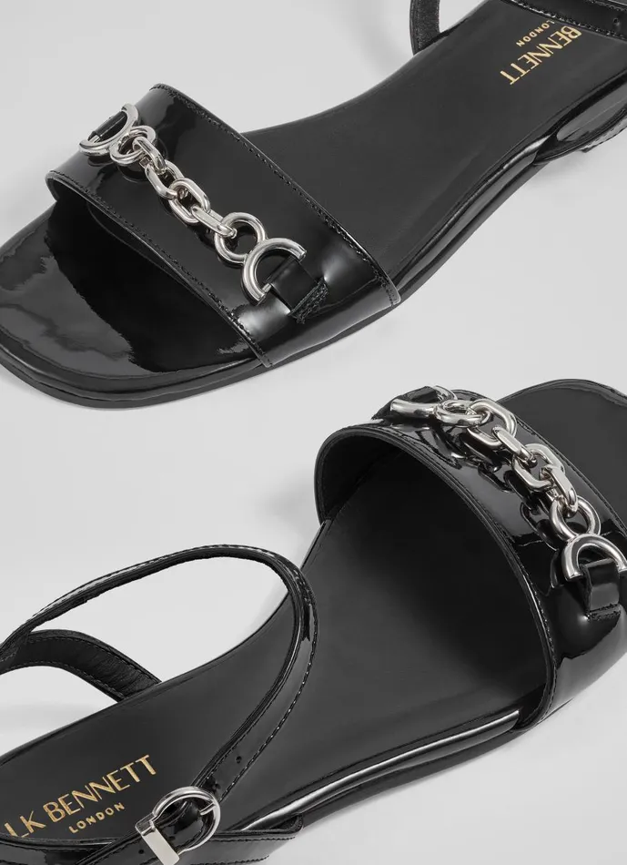 Women Flats LKBennett Kelly Black Patent SnaffleDetail Flat Sandals Black Women Flats LKBennett Kelly Black Patent SnaffleDetail Flat Sandals Black