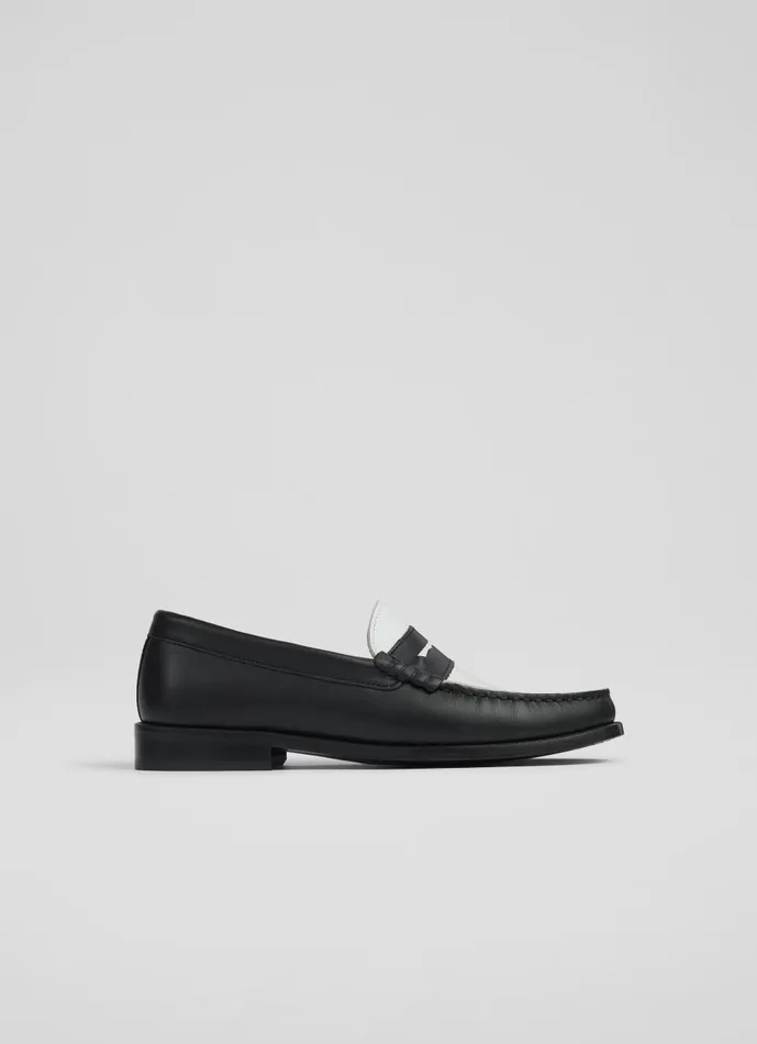 Women Flats LKBennett Solo Black And White Leather Moccasin Loafers Black White Women Flats LKBennett Solo Black And White Leather Moccasin Loafers Black White