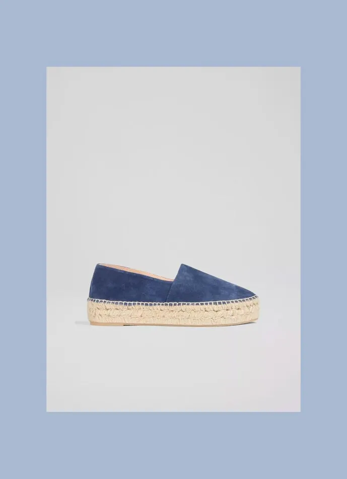 Women Flats LKBennett Taylor Navy Suede Flatform Espadrilles Navy