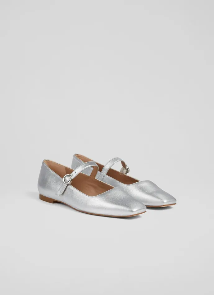 Women Flats LKBennett Willow Silver Leather Mary Jane Flats Silver Women Flats LKBennett Willow Silver Leather Mary Jane Flats Silver