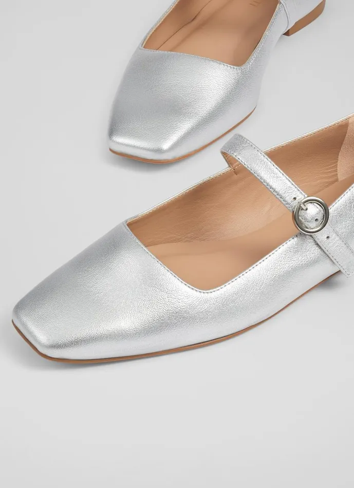 Women Flats LKBennett Willow Silver Leather Mary Jane Flats Silver Women Flats LKBennett Willow Silver Leather Mary Jane Flats Silver