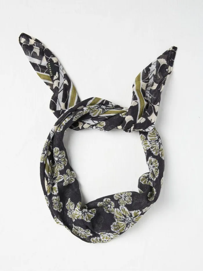 Women Hair Accessories Fat Face Black Floral Hair Scarf