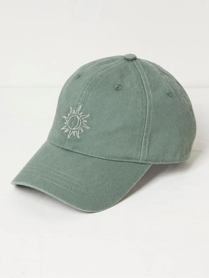 Women Hats Fat Face Embroidered Sun Cap Green Embroidered Sun Cap