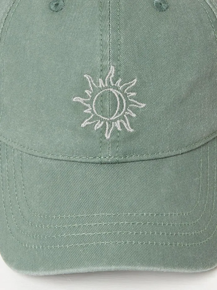 Women Hats Fat Face Embroidered Sun Cap Green Embroidered Sun Cap