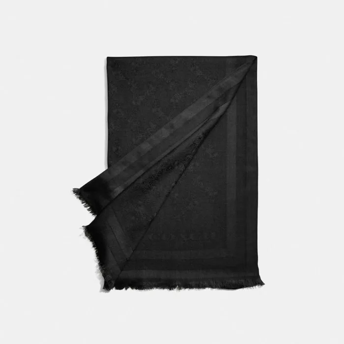 Women Hats Scarves and Gloves Coach Horse And Carriage Print Jacquard Stole Black