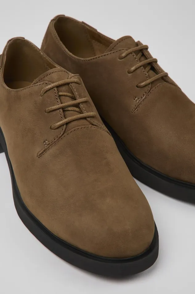 Women Iman Brown Nubuck Shoes Camper Flat Shoes