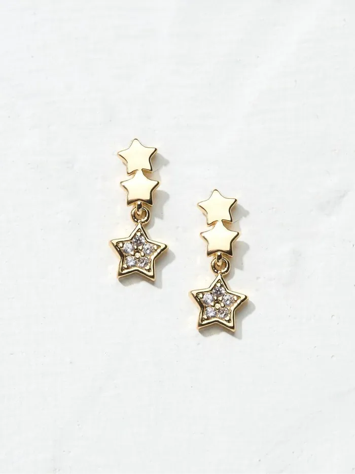 Women Jewellery Fat Face Gold Tone Trio Star Earrings