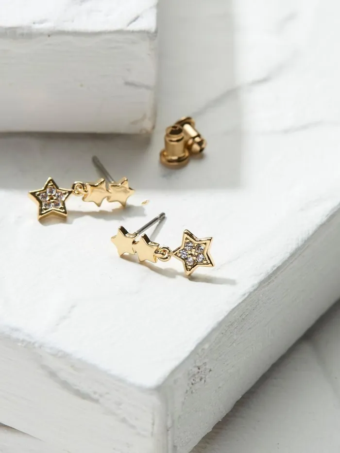 Women Jewellery Fat Face Gold Tone Trio Star Earrings