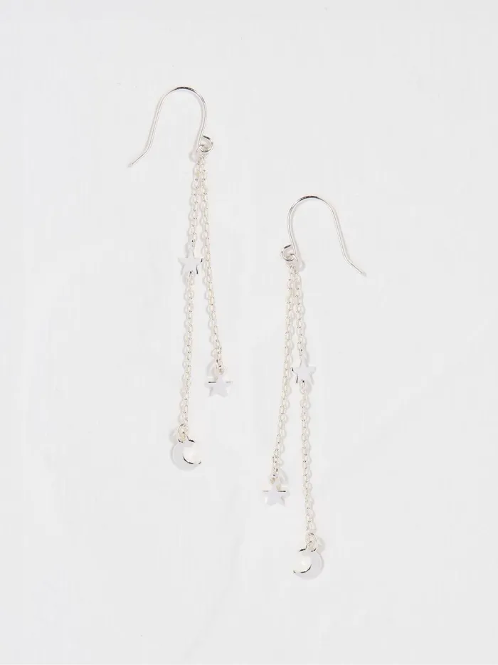 Women Jewellery Fat Face Silver Tone Star Chain Earrings