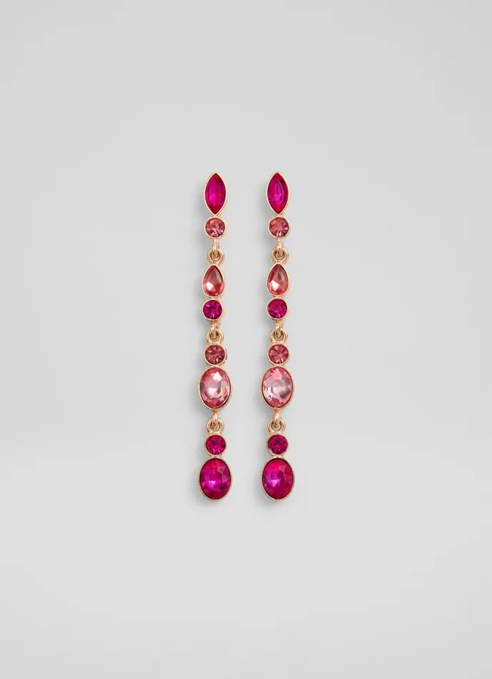 Women Jewellery LKBennett Mabel Pink Crystal Long Drop Earrings