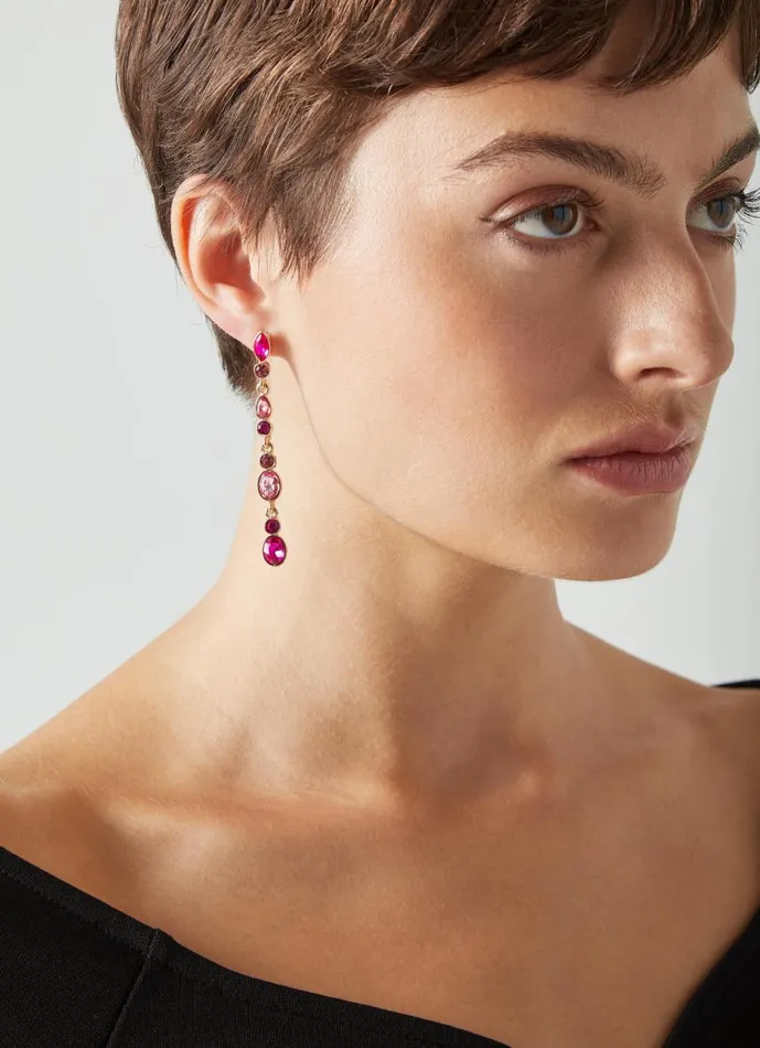 Women Jewellery LKBennett Mabel Pink Crystal Long Drop Earrings Women Jewellery LKBennett Mabel Pink Crystal Long Drop Earrings