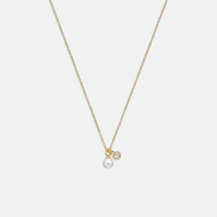 Women Jewelry Coach Classic Pearl Pendant Necklace Goldpearl