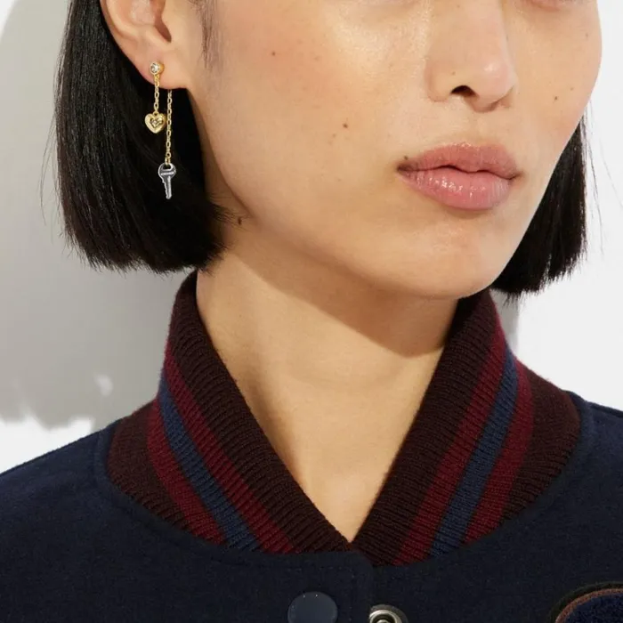 Women Jewelry Coach Heart And Key Drop Earrings Goldsilver
