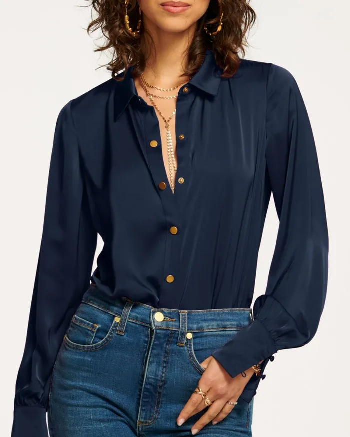 Women Kayla Button Up Bodysuit Navy Ramy Brook Tops Women Kayla Button Up Bodysuit Navy Ramy Brook Tops