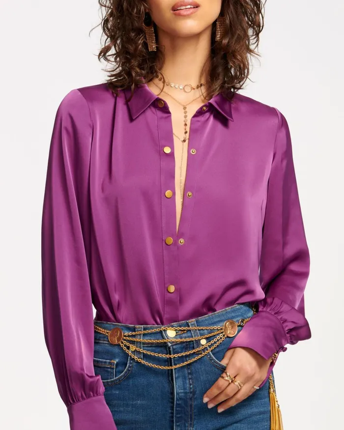 Women Kayla Button Up Bodysuit Navy Ramy Brook Tops Women Kayla Button Up Bodysuit Navy Ramy Brook Tops