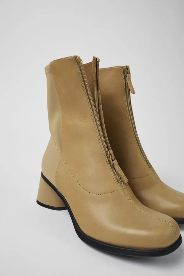 Women Kiara Beige Leather And Recycled PET Boots Camper Ankle Boots
