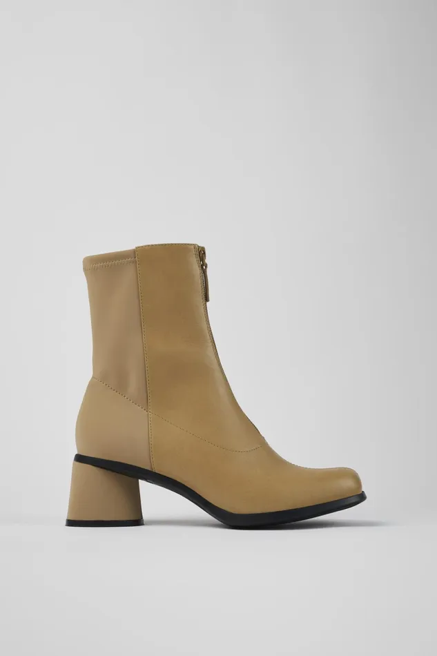 Women Kiara Beige Leather And Recycled PET Boots Camper Ankle Boots Women Kiara Beige Leather And Recycled PET Boots Camper Ankle Boots
