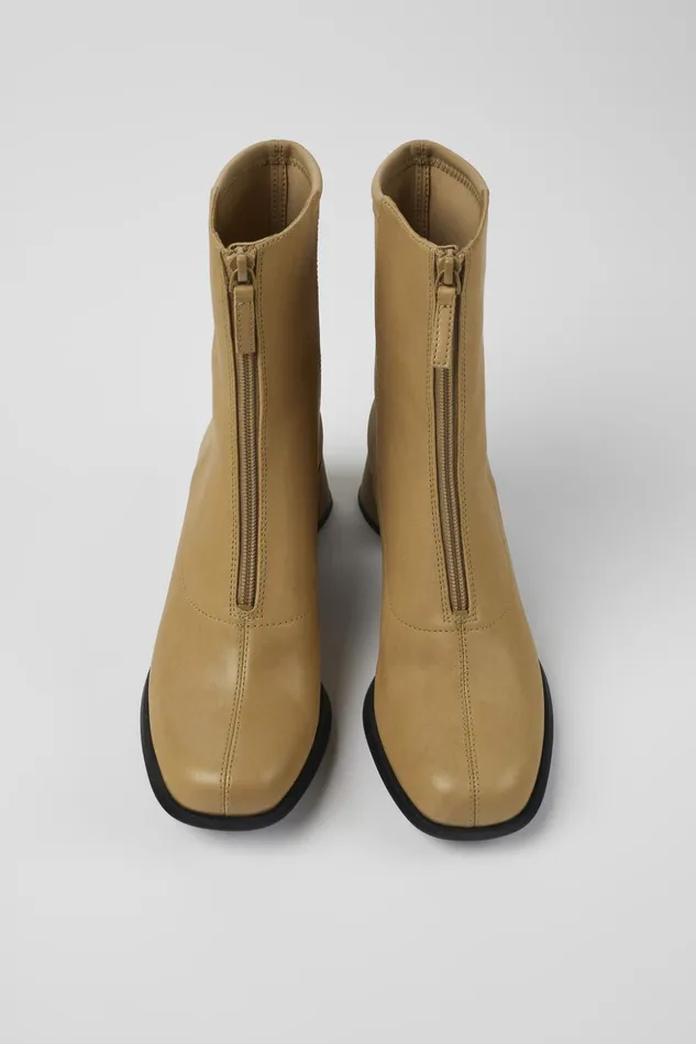 Women Kiara Beige Leather And Recycled PET Boots Camper Ankle Boots Women Kiara Beige Leather And Recycled PET Boots Camper Ankle Boots