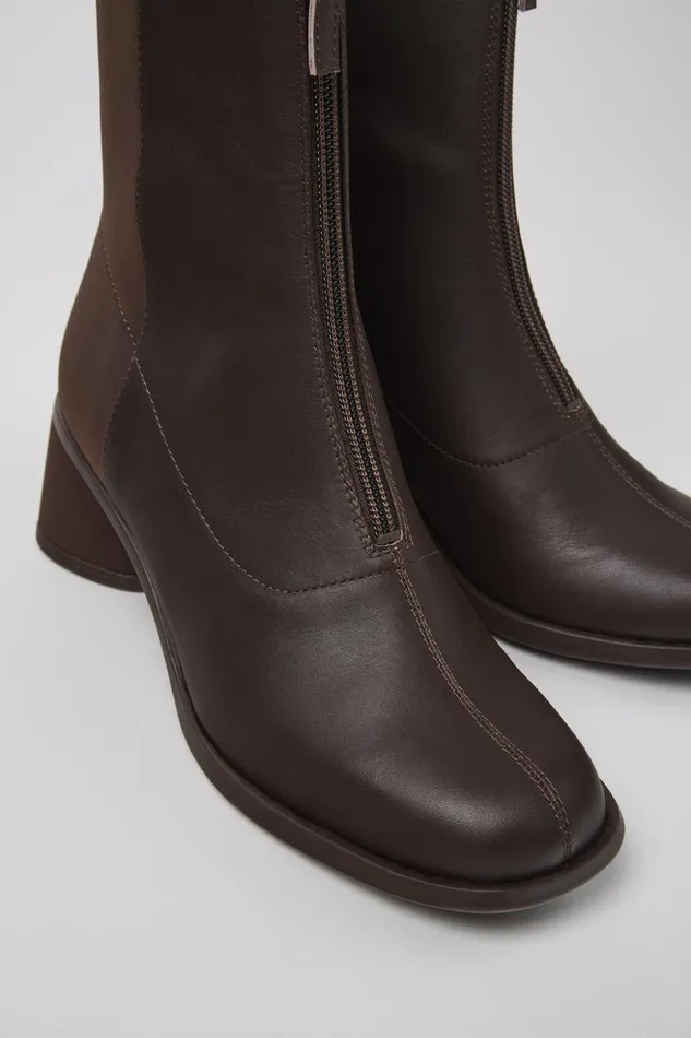 Women Kiara Brown Leather And Recycled PET Boots Camper Ankle Boots