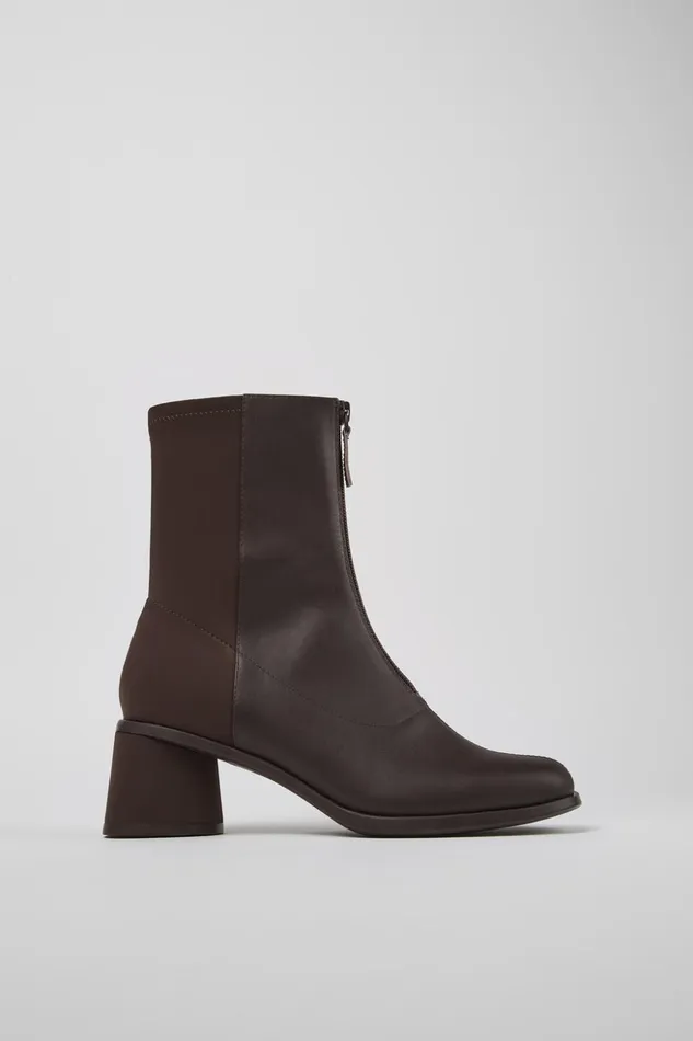 Women Kiara Brown Leather And Recycled PET Boots Camper Ankle Boots Women Kiara Brown Leather And Recycled PET Boots Camper Ankle Boots