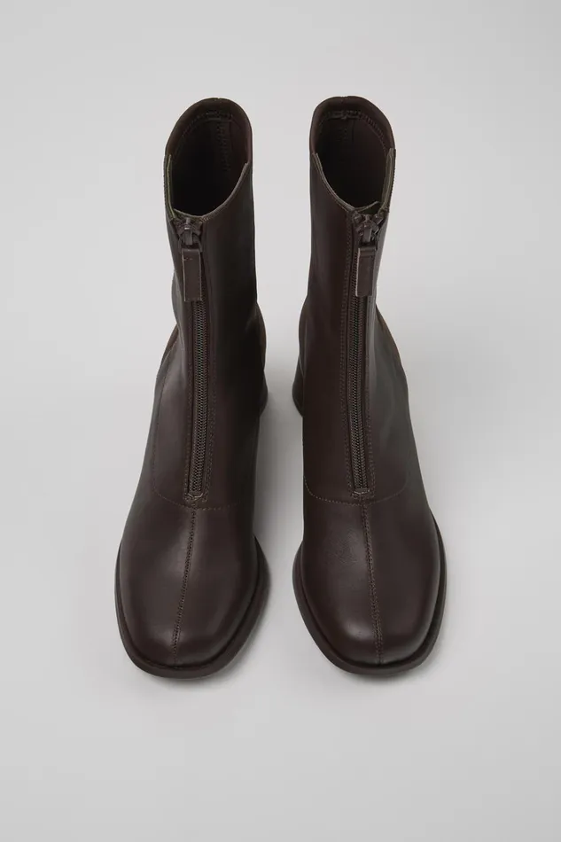 Women Kiara Brown Leather And Recycled PET Boots Camper Ankle Boots Women Kiara Brown Leather And Recycled PET Boots Camper Ankle Boots
