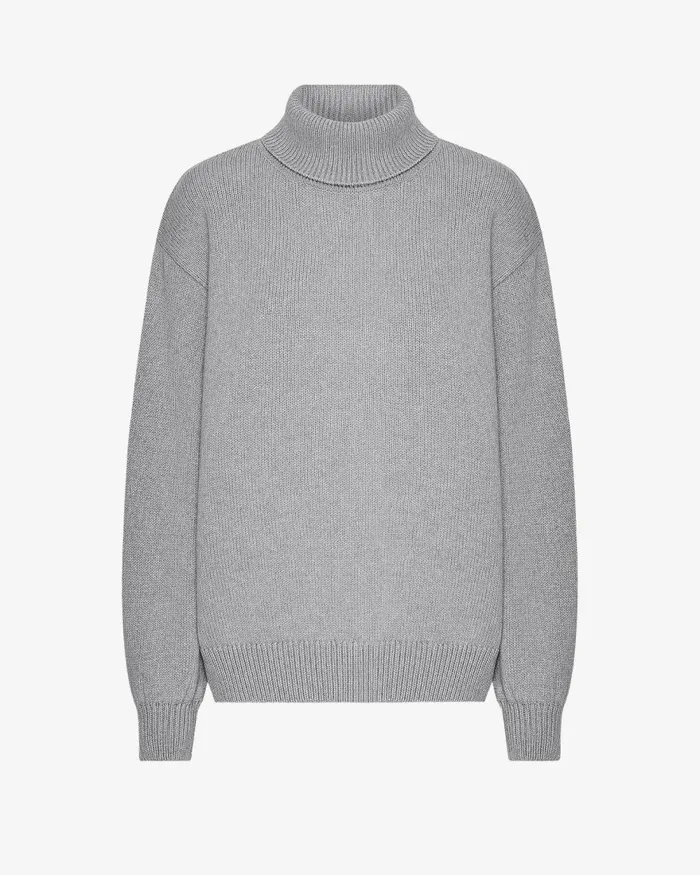 Women Knit Sweaters Colorful Standard Merino Wool Turtleneck Heather Grey