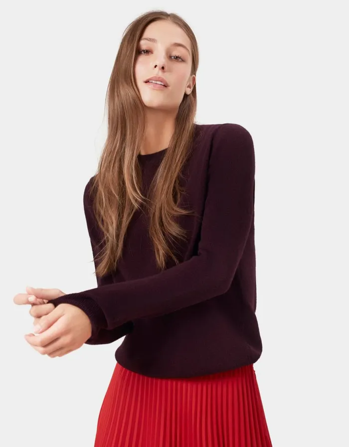 Women Knit Sweaters Colorful Standard Women Light Merino Wool Crew Oxblood Red