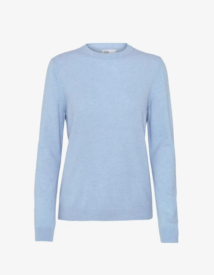 Women Knit Sweaters Colorful Standard Women Light Merino Wool Crew Polar Blue