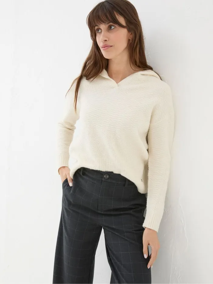 Women Knitwear Fat Face Cream Textured Hoodie