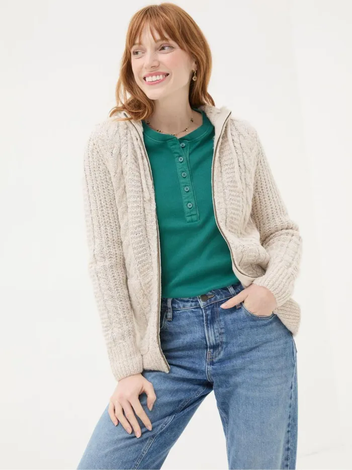 Women Knitwear Fat Face Ivory Alicia Hoodie