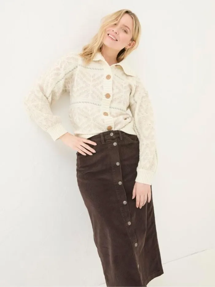 Women Knitwear Fat Face Ivory Haisley Pattern Cardigan