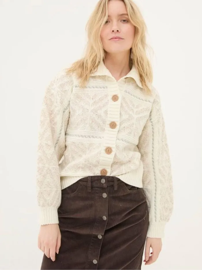 Women Knitwear Fat Face Ivory Haisley Pattern Cardigan