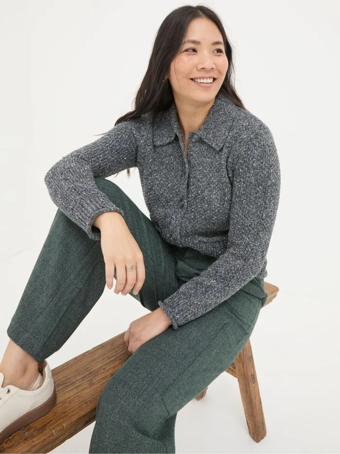 Women Knitwear Fat Face Natalie Grey Collar Cardigan