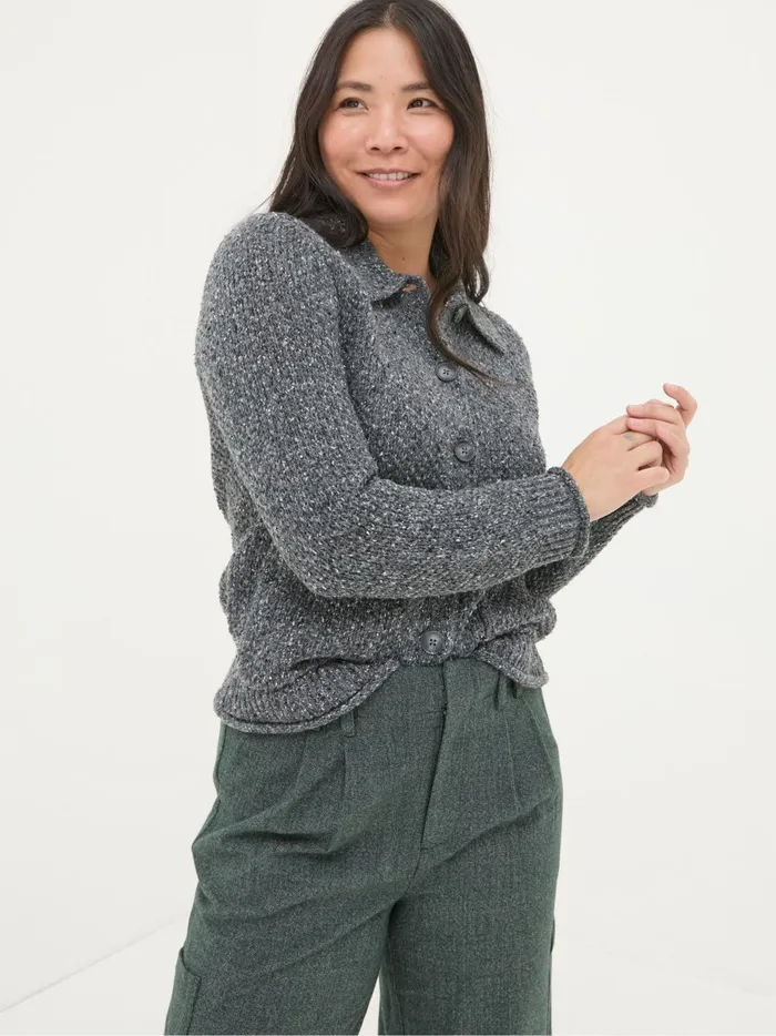 Women Knitwear Fat Face Natalie Grey Collar Cardigan