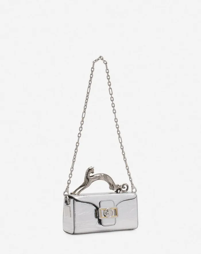 Women Lanvin Crossbody Bags and Shoulder Bags Nano Pencil Cat Bag In Metallic Leather Silver Women Lanvin Crossbody Bags and Shoulder Bags Nano Pencil Cat Bag In Metallic Leather Silver