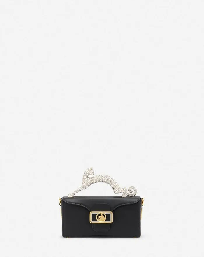 Women Lanvin Pencil Nano Pencil Cat Bag In Leather And Rhinestone Black