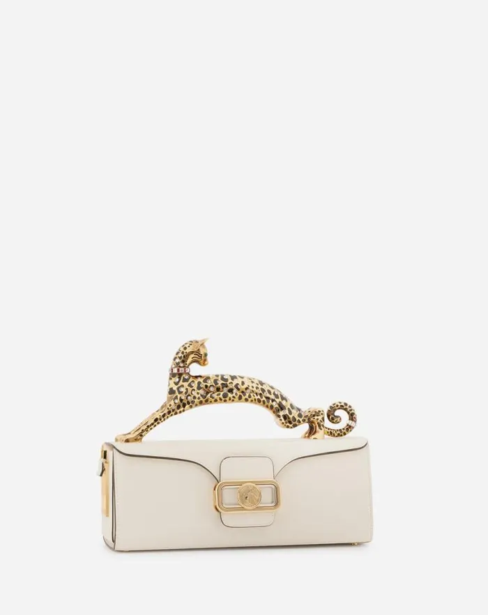 Women Lanvin Pencil Pencil Cat Bag In Shiny Calfskin Leather And Rhinestones Ivory Women Lanvin Pencil Pencil Cat Bag In Shiny Calfskin Leather And Rhinestones Ivory