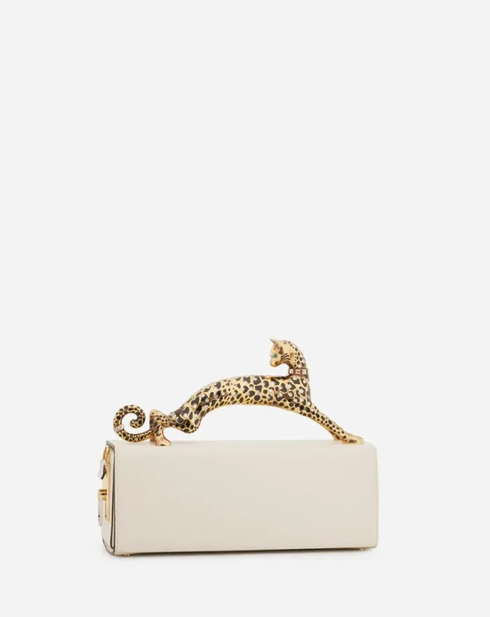 Women Lanvin Pencil Pencil Cat Bag In Shiny Calfskin Leather And Rhinestones Ivory Women Lanvin Pencil Pencil Cat Bag In Shiny Calfskin Leather And Rhinestones Ivory