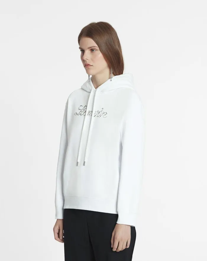 Women Lanvin TShirts and Sweatshirts Lanvin Bead Embroidered Hoodie Optic White Women Lanvin TShirts and Sweatshirts Lanvin Bead Embroidered Hoodie Optic White