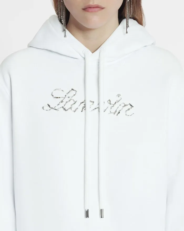 Women Lanvin TShirts and Sweatshirts Lanvin Bead Embroidered Hoodie Optic White Women Lanvin TShirts and Sweatshirts Lanvin Bead Embroidered Hoodie Optic White