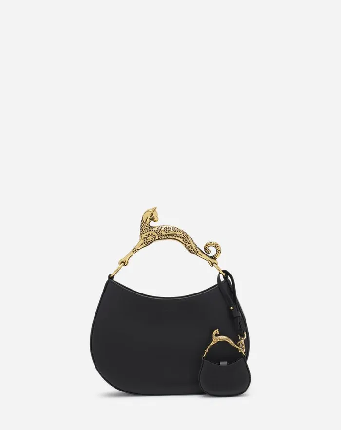 Women Lanvin Wallets and Small Leather Goods Micro Hobo Cat Charm Bag In Leather Black Women Lanvin Wallets and Small Leather Goods Micro Hobo Cat Charm Bag In Leather Black