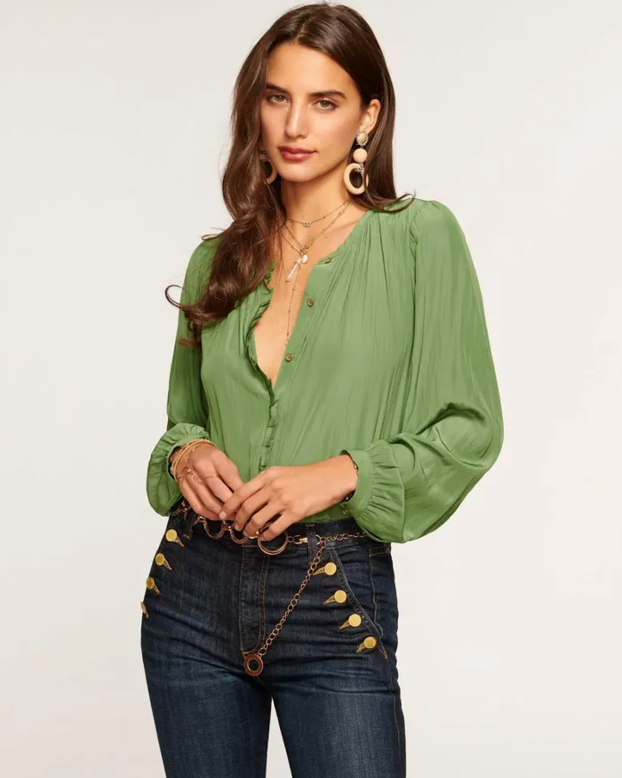 Women Maria Button Down Top Spruce Ramy Brook Tops
