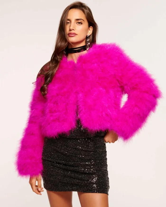 Women Mckenna Feather Jacket Electric Pink Ramy Brook Jackets