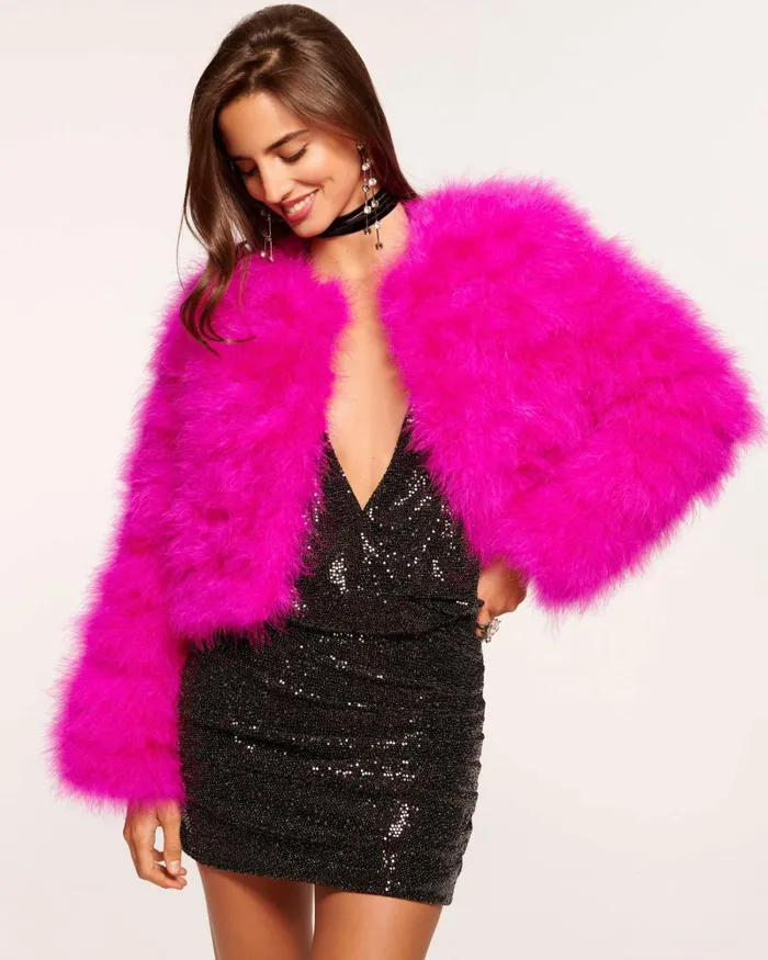 Women Mckenna Feather Jacket Electric Pink Ramy Brook Jackets Women Mckenna Feather Jacket Electric Pink Ramy Brook Jackets