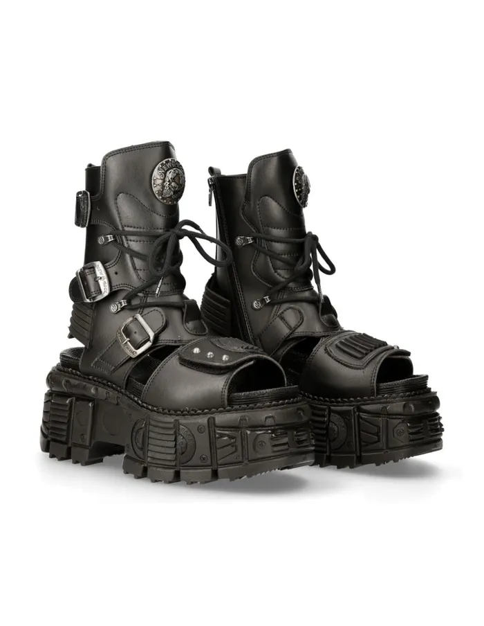 WomenMen Ankle Boot Black Tank MBios107V1 New Rock Platform